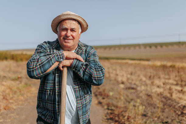 istock Glad and Authentic Happy Elderly Farmer Portrait in the Countryside 1915836085