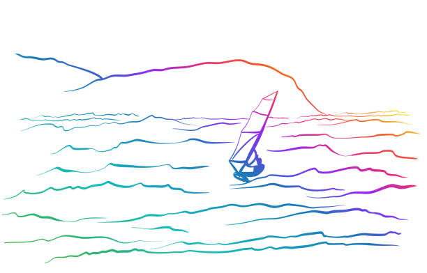 windsurfer na morzu rainbow - windsurfing obrazy stock illustrations