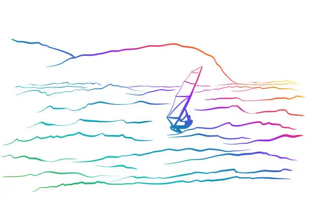 Vector illustration of Windsurfer At Sea Rainbow