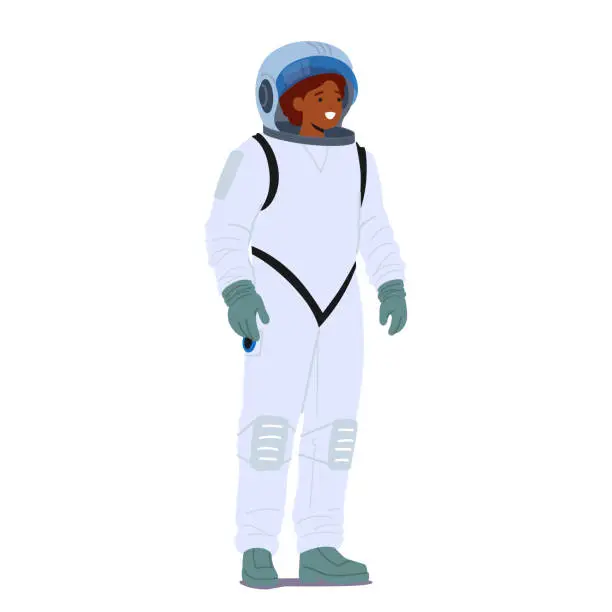Vector illustration of Woman Astronaut Profession. Skilled And Highly Trained Professional Who Ventures Into Outer Space, Vector Illustration
