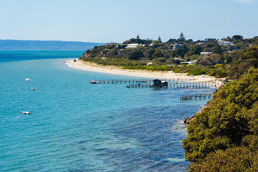 View towards Shelley Beach on the Sorrento - Portsea Artists' Trail on a hot summer's day in Mornington Peninsula, Victoria, Australia