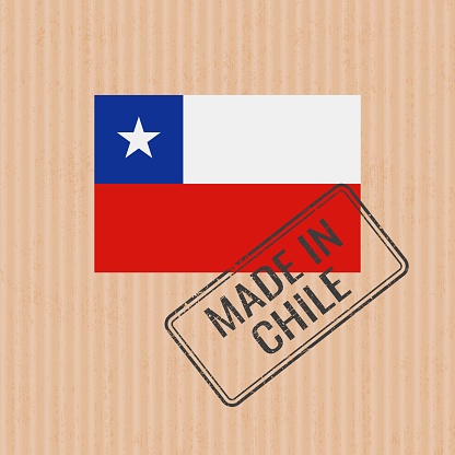 Made in Chile badge vector. Sticker with Chilean national flag. Ink stamp isolated on paper background.