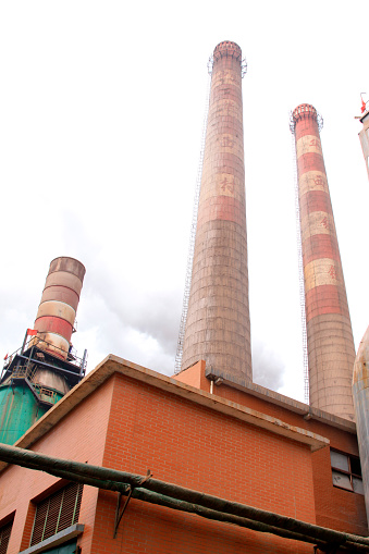 TANGSHAN - JUNE 20: Sintering workshop chimney in a steel mill, on June 20, 2014, Tangshan city, Hebei Province, China