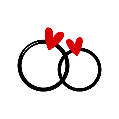 Rings with hearts icon. Colored silhouette. Front side view. Vector simple flat graphic illustration. Isolated object on a white background. Isolate.
