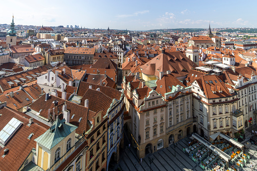 Old Town Square view from Old Town Hall clock tower. Prague, Chechia.