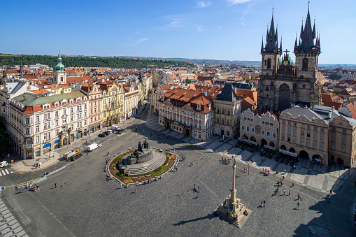 Old Town Square view from Old Town Hall clock tower. Prague, Chechia.