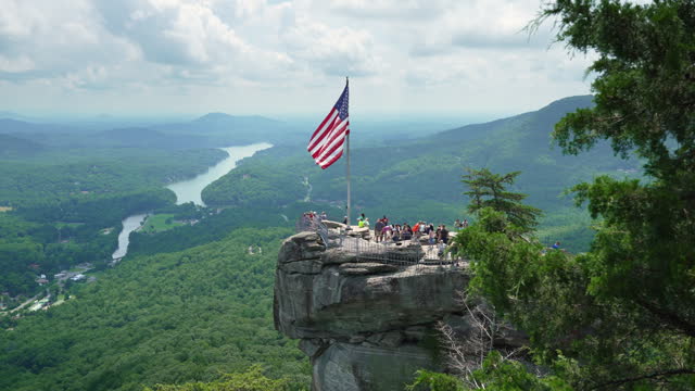 Chimney Rock at Chimney Rock State Park in North Carolina, USA. American travel destination in Appalachian mountains