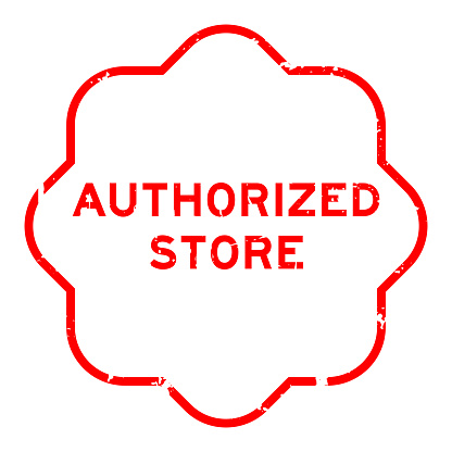 Grunge red authorized store word rubber seal stamp on white background