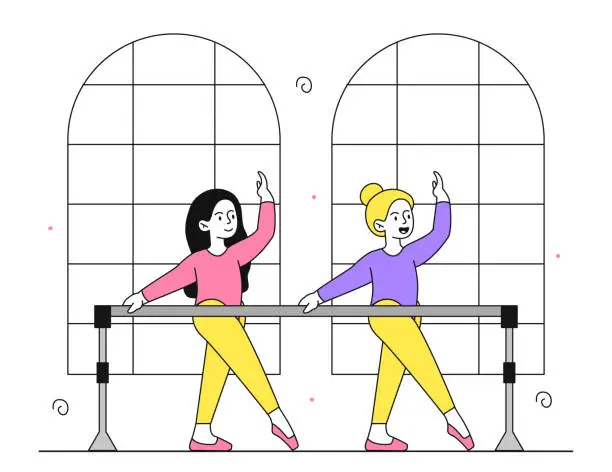 Vector illustration of Two girls at ballet vector linear