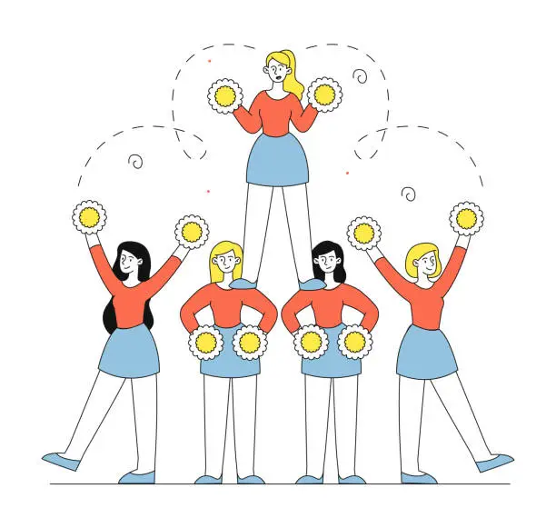 Vector illustration of Team of cheerleaders vector linear