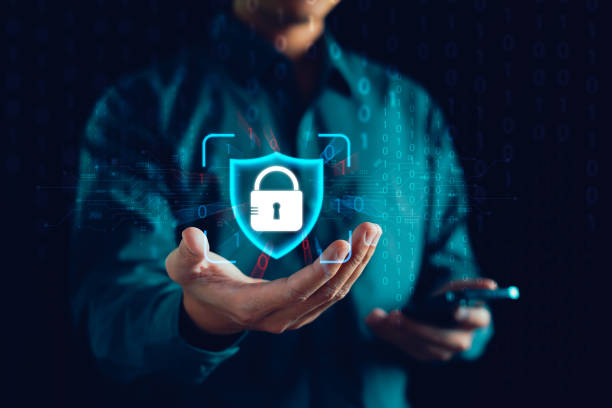 istock Cybersecurity and privacy concepts to protect data, Businessman protect personal data on smartphone, Digital information, Lock icon and internet network security technology. Virtual screen interfaces. 1916061620