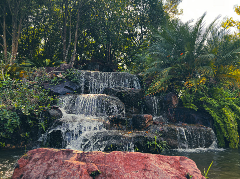 Waterfall scenery in Thailand amidst the tropical garden in Nakon Nayok.
