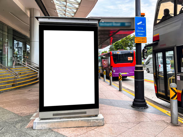 istock Mock up of light box template at the bus stop for advertisement. 1916108130
