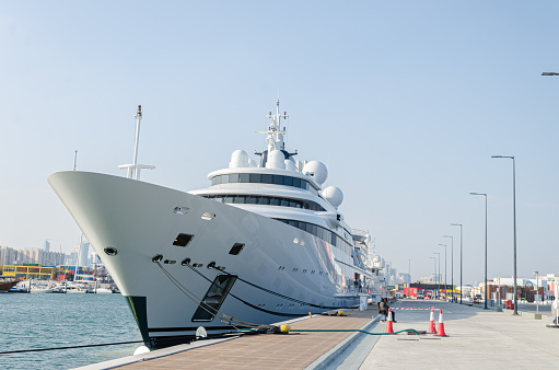 Large yatch marooned at a marina.