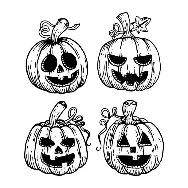 Vector illustration of set of halloween pumpkin with hand drawn vector illustration