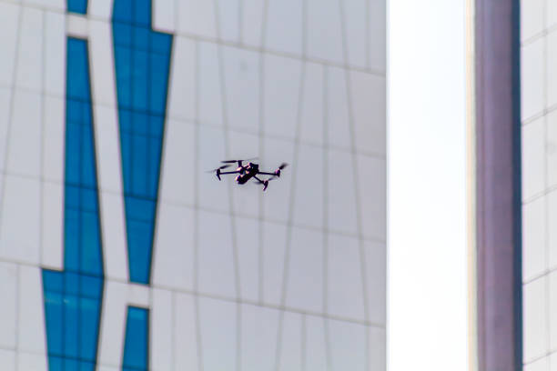 Mexico city, Mexico, November 04 2023 Dron volando en ciudad de México y edificio en el fondo