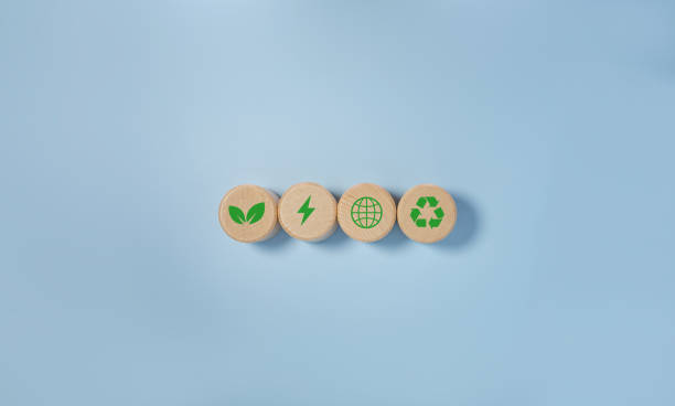 istock Wood block concept with natural energy, reducing global warming, reducing carbon dioxide emissions that destroy the air and causing global warming, using renewable energy and restoring nature. 1916167903