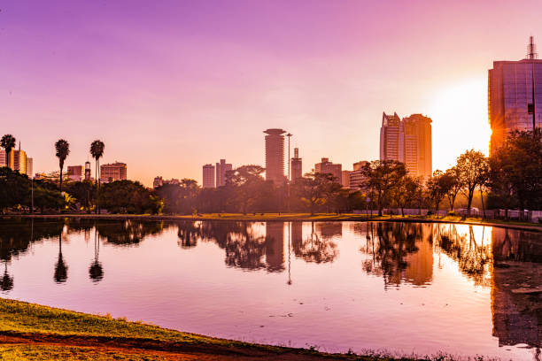 istock Panoramic scenic view reflection of Uhuru Park Gardens in Nairobi 1916204120