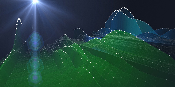 Abstract background color graph with grid from dots and spot. Interlacement  technology data concept in virtual space. Big Data. Banner for business, science and technology data analytics.