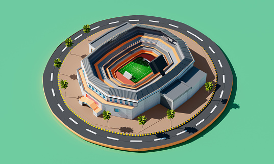 Soccer Stadium Isometric on Green Background. 3d Rendering