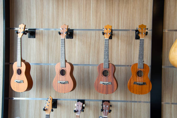 istock Rows of ukulele guitars in music store 1916326939