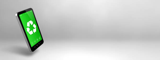 istock Smartphone with a recycling symbol on screen. environmental conservation concept 1916402366