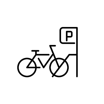 Bicycle rental. Parking sign. Pixel perfect, editable stroke icon