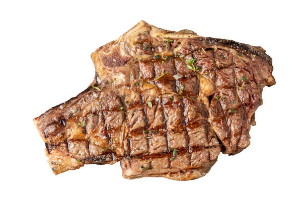 istock Top view of Grilled tomahawk steak on white background 1916435746