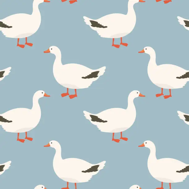 Vector illustration of Seamless scandinavian geese pattern. Hand drawn spring pattern with cute goose. Vector illustration