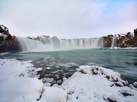 View of the majestic Goðafoss waterfall in Iceland. Photographed in medium format.