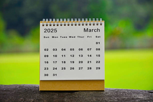 istock March 2025 white calendar with green blurred background - New year concept 1916462841