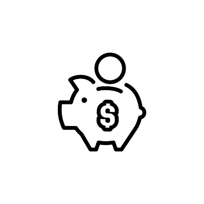 piggy bank icon with coin dollar symbol, made in linear style.