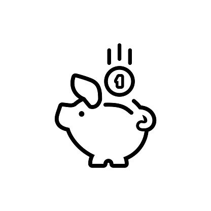 piggy bank icon with 1 coin symbol, made in line style.