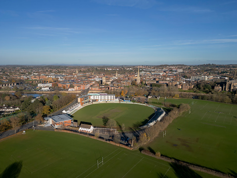 Worcester, Worcestershire, UK - 25th November 2023: An aerial view of the New Road cricket ground in Worcester, Worcestershire, UK
