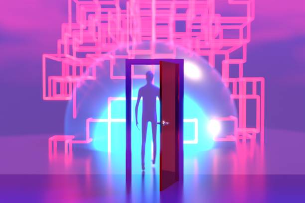 istock Abstract object with purple and red tones. Entrance to virtual space. 1916509529