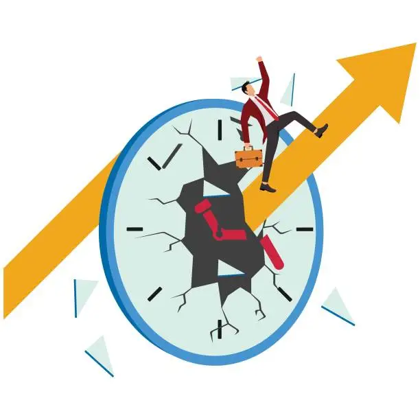 Vector illustration of High Jump, Breaking,Clock,Broken,Speed, Businessman