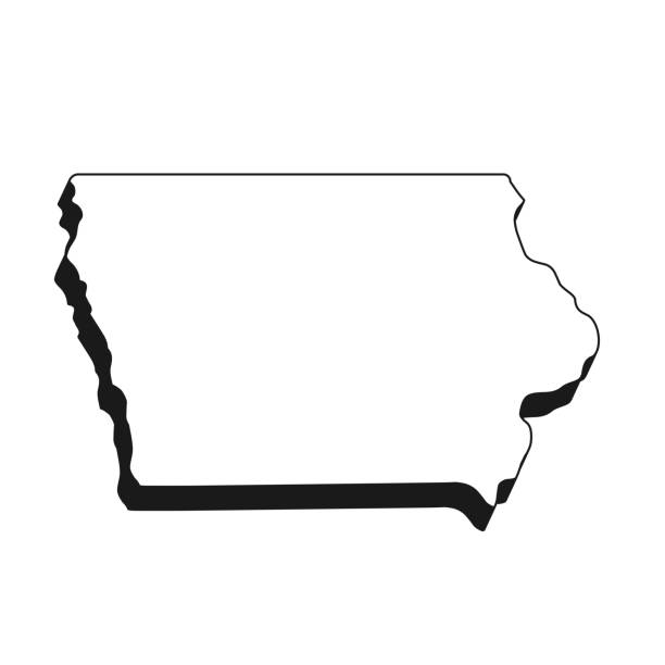 Iowa map with black outline and shadow on white background Map of Iowa isolated on a blank background with a black outline and shadow. Vector Illustration (EPS file, well layered and grouped). Easy to edit, manipulate, resize or colorize. Vector and Jpeg file of different sizes. des moines silhouette stock illustrations