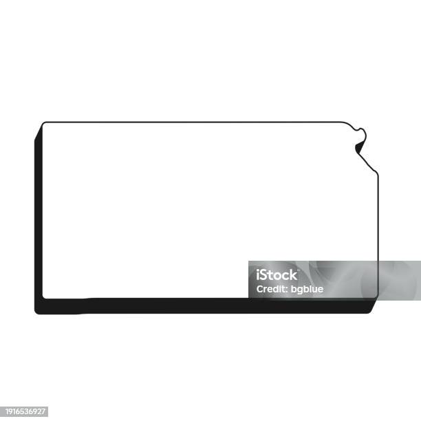 Kc Simple Outline Kansas Map With Black Outline And Shadow On White Background Stock ...