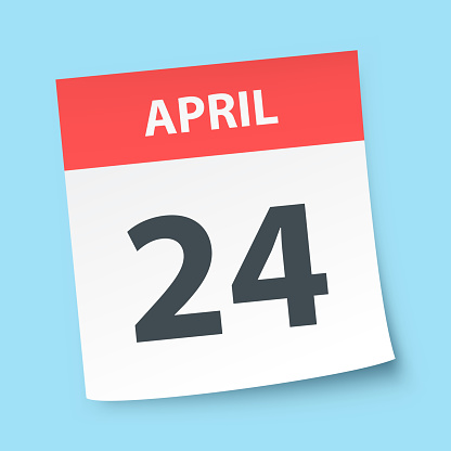 April 24. Calendar icon isolated on a blue background. Vector Illustration (EPS file, well layered and grouped). Easy to edit, manipulate, resize or colorize. Vector and Jpeg file of different sizes.