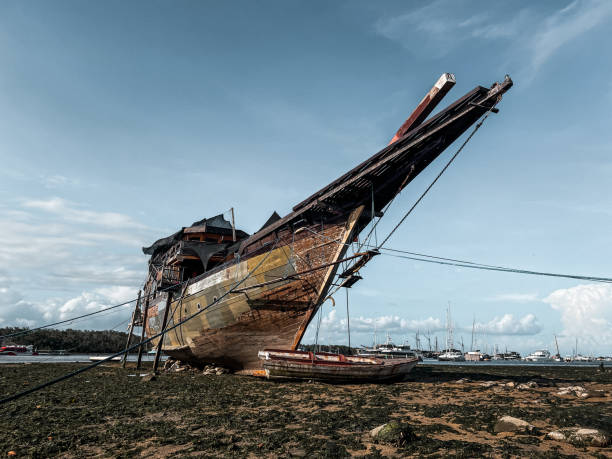 istock Old boat under construction at Bali, Indonesia. Phinisi boat. 1916550494