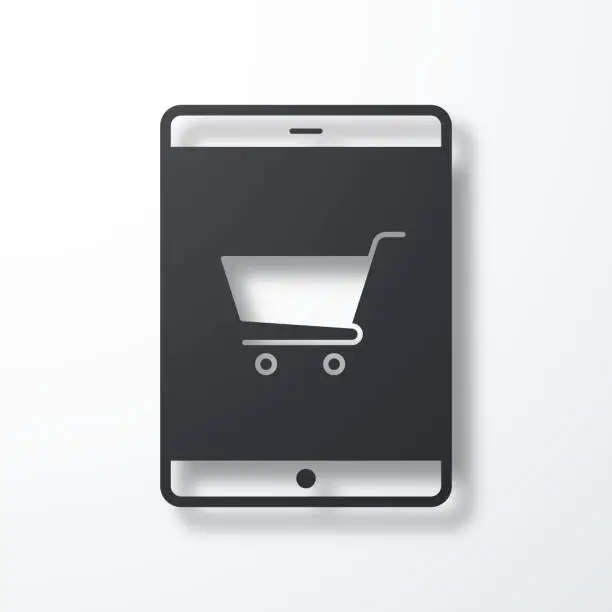 Vector illustration of Online shopping with tablet PC. Icon with shadow on white background