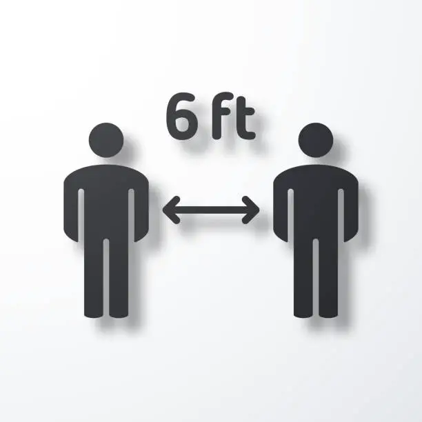 Vector illustration of Social distancing - 6 feet. Icon with shadow on white background