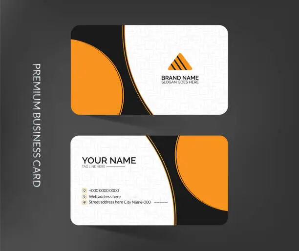 Vector illustration of Yellow and white business card template design with mockup