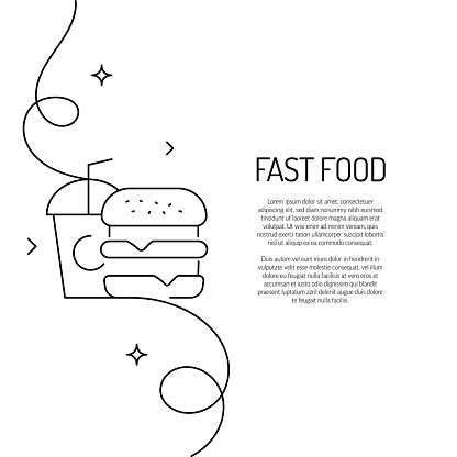 Continuous Line Drawing of Fast Food Icon. Hand Drawn Symbol Vector Illustration.