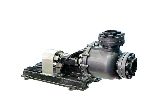 plastic centrifugal self priming pump for conveying or supply chemical solution or etc. in industrial with connector coupling unit  isolated on white with clipping path