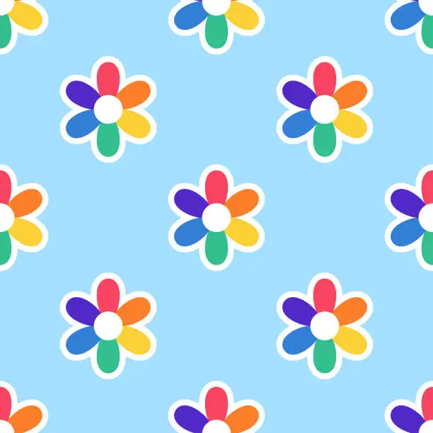 Vector illustration of Seamless Pattern with Flower in LGBT flag. Rainbow colored flower. LGBTQ, LGBT pride community Symbol.