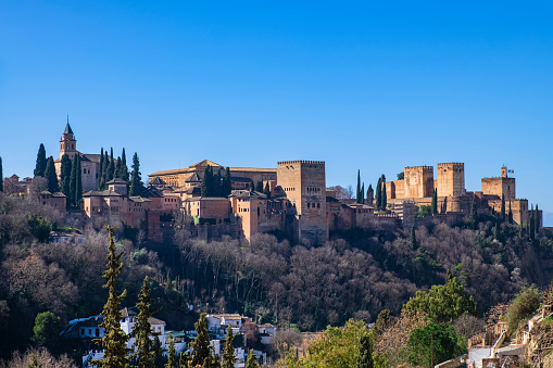 The Alhambra of Granada, the main landmark of Granada and one of the most famous monuments of Islamic architecture in the world.
