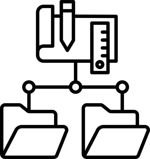 Vector illustration of folder structure Outline vector illustration icon