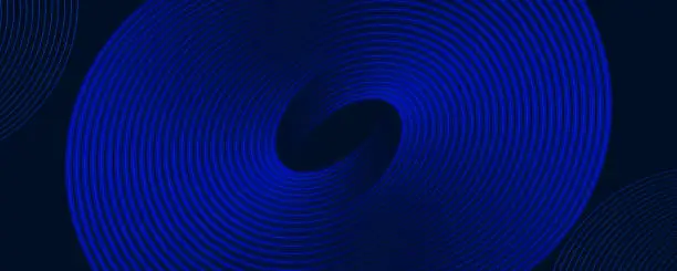 Vector illustration of Abstract blue gradient round shape design on dark navy colour background