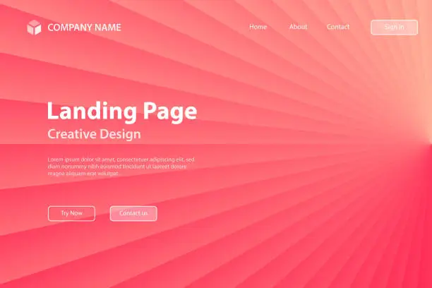 Vector illustration of Landing page Template - Abstract design with Light rays - Trendy Red gradient